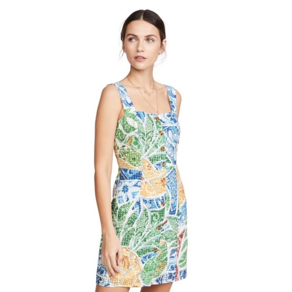 FARM Rio Multicolor Leaf-Print Mini Dress - Green, Blue, Yellow